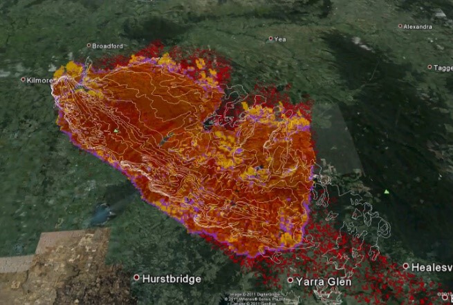 kilmore black saturday 2009 bushfire modelled and actual extent of bushfire